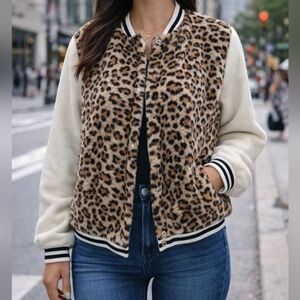 Fashion to Figure Warm Cozy Faux Fur shell puffy jacket animal print leopard